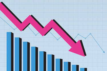 declining bar chart with downward arrow graph vector image