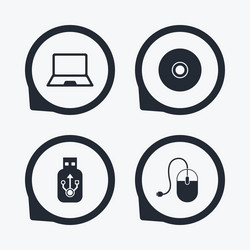 notebook pc and usb flash drive stick icons vector image