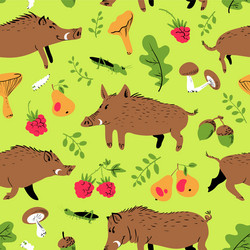 seamless pattern with cute boars background vector image
