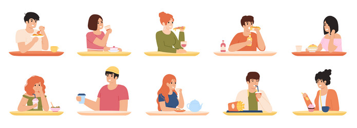 eating characters men and women delicious vector