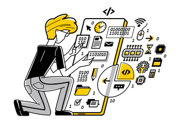 programmer is coding and repairing some vector image