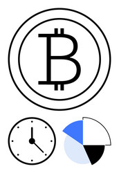 cryptocurrency bitcoin coin with clock and pie vector image