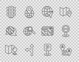 Set line folded map with push pin route location vector