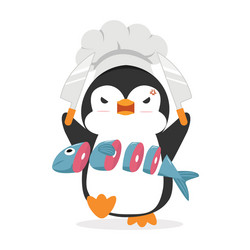 Cute Penguin Chef with Fish Vector Image