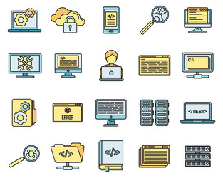 pc testing software icons set color line vector