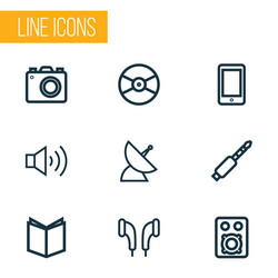 Multimedia icons line style set with textbook vector