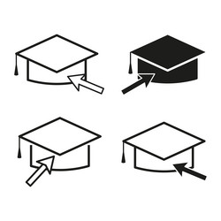 set of four graduation cap icons with cursor vector image