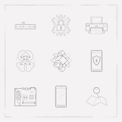 set of tech icons line style symbols with mother vector image