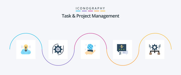 Task and project management flat 5 icon pack vector