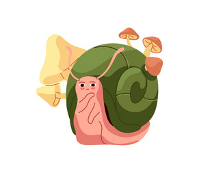 thoughtful snail character with mushrooms on its vector image