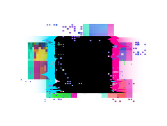 neon glitch in a square frame on an isolated vector image