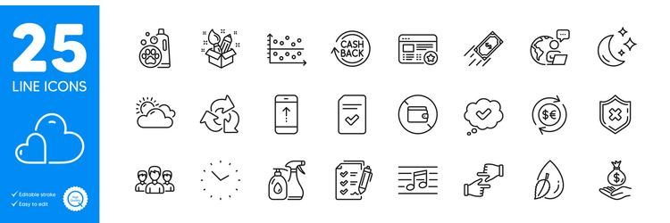 Outline icons set moon survey checklist and dot vector