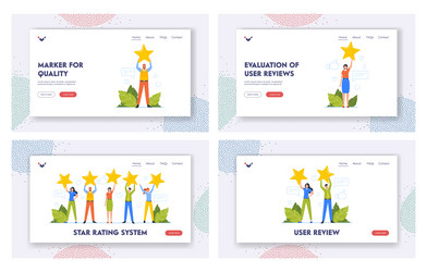 Star rating landing page template set tiny vector