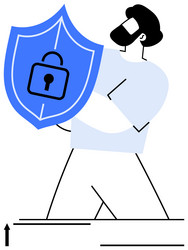 man holding shield with lock symbol representing vector image