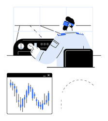 pilot in control tower monitoring flight data vector image