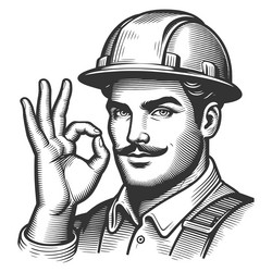 Retro Construction Worker Okay Sign Vector Image