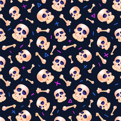 seamless pattern with skulls and bones on dark vector image