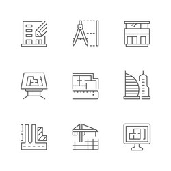 set line icons architecture vector image