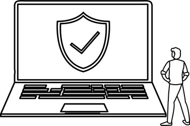 Man Using Laptop with Shield Icon vector image