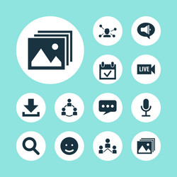 Media icons set with search emoji event vector