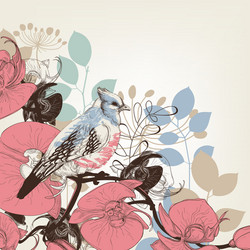 orchid flowers and bird retro background vector