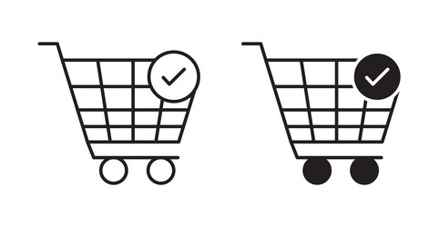 shopping cart check icon set in thin line for web vector image