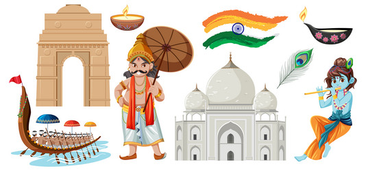 set of indian culture objects and symbols vector