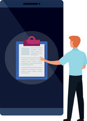 man and smartphone with clipboard isolated icon vector image