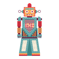 Retro robot mechanical toy in flat vector