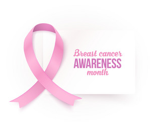 Breast cancer awareness month white card template vector