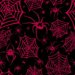 seamless red web and spiders on black background vector image