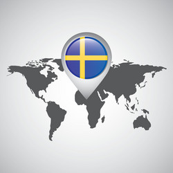 world map with pointer flag sweden vector image