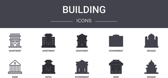 building concept line icons set contains vector image