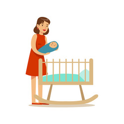 Happy Mom Rocking Baby to Bed Vector Image