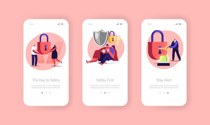 security and safety mobile app page onboard screen vector