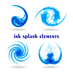 Blue ink splash logos set swirl water wave design vector