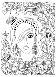 Zentangle Girl with Floral Headpiece Vector Image