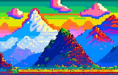 landscape 8bit pixel art summer natural vector image
