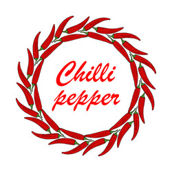 Wreath with hand-drawn red cayenne peppers vector
