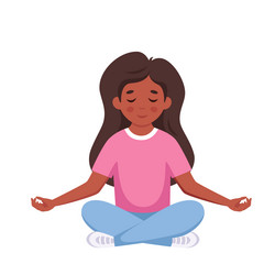 Girl meditating in lotus pose yoga for kids vector