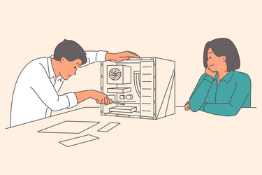 man master repairing computer system unit vector image