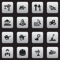 set of 16 editable structure icons includes vector image