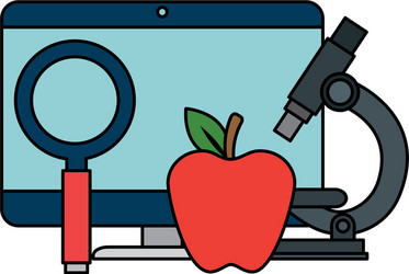 computer desktop with magnifying glass and apple vector image