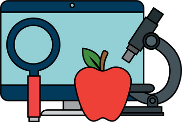 Computer desktop with magnifying glass and apple vector