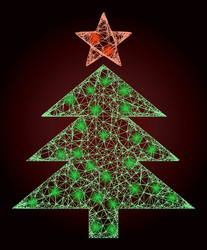 glossy net mesh new year tree with light spots vector image