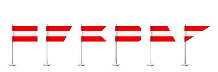 realistic various austrian table flags on a chrome vector image