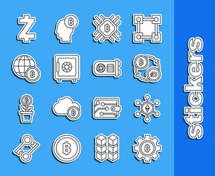 set line cryptocurrency coin bitcoin blockchain vector image