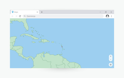 Browser window with map of dominica searching vector