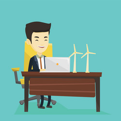 Man working with model of wind turbines vector