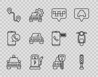set line taxi car traffic light map pointer vector image